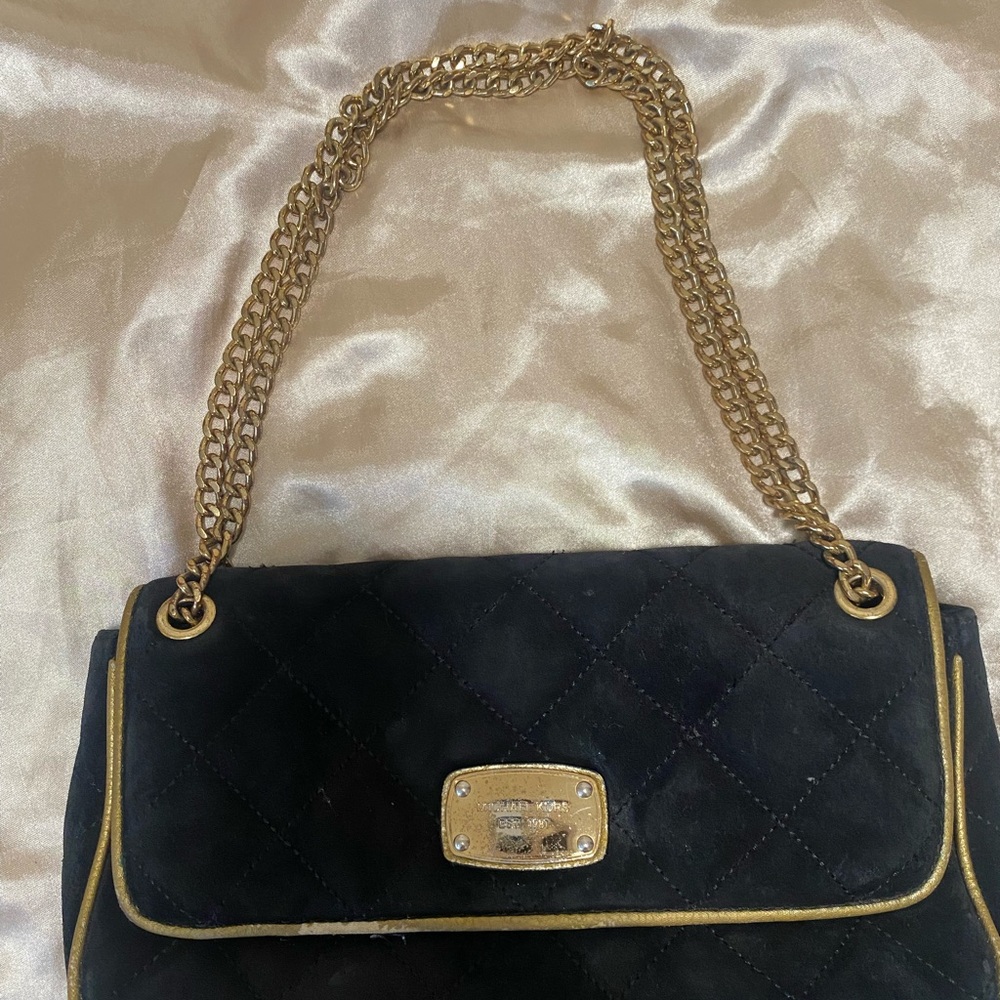 Michael Kors Black Quilted Shoulder Bag with Gold Accents